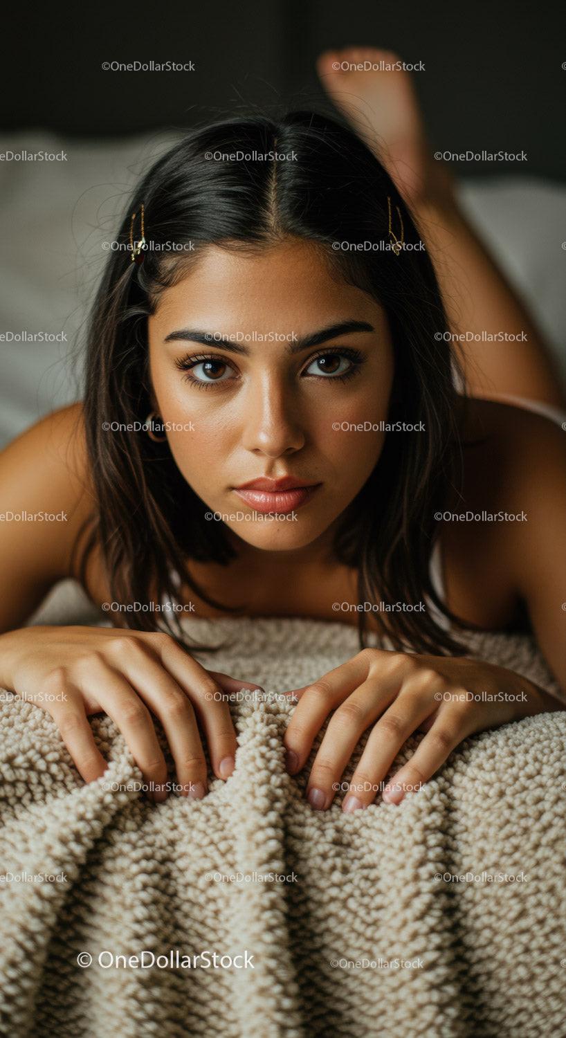 Close-up of a Young Woman with Brunette Hair and Gentle Expression
