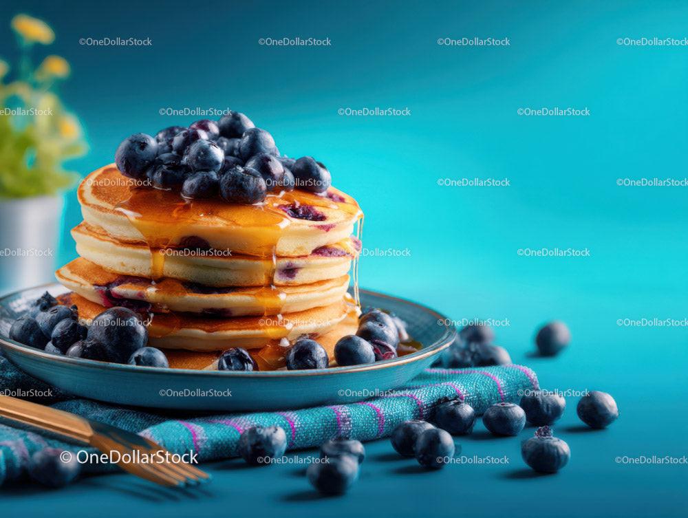 Stack of Blueberry Pancakes with Fresh Blueberries and Mint on a Plate Stock Photo Bundle preview 8
