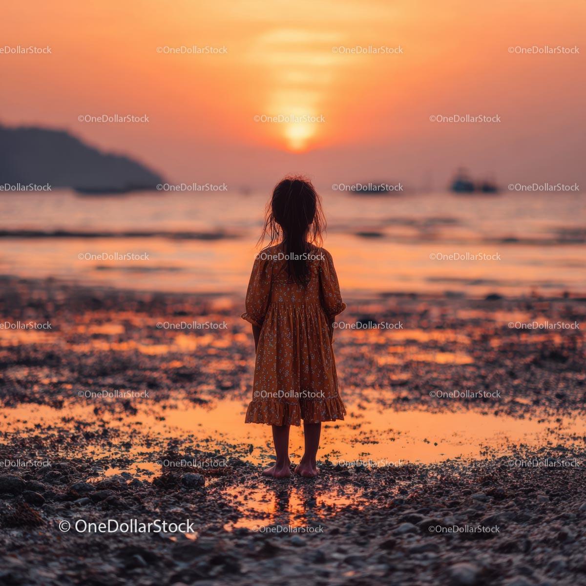 Silhouette of a Child at Sunset by the Ocean Shore Stock Photo Bundle preview 24