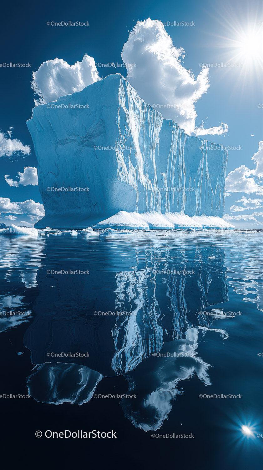 Majestic Blue Iceberg Reflection in Serene Polar Waters