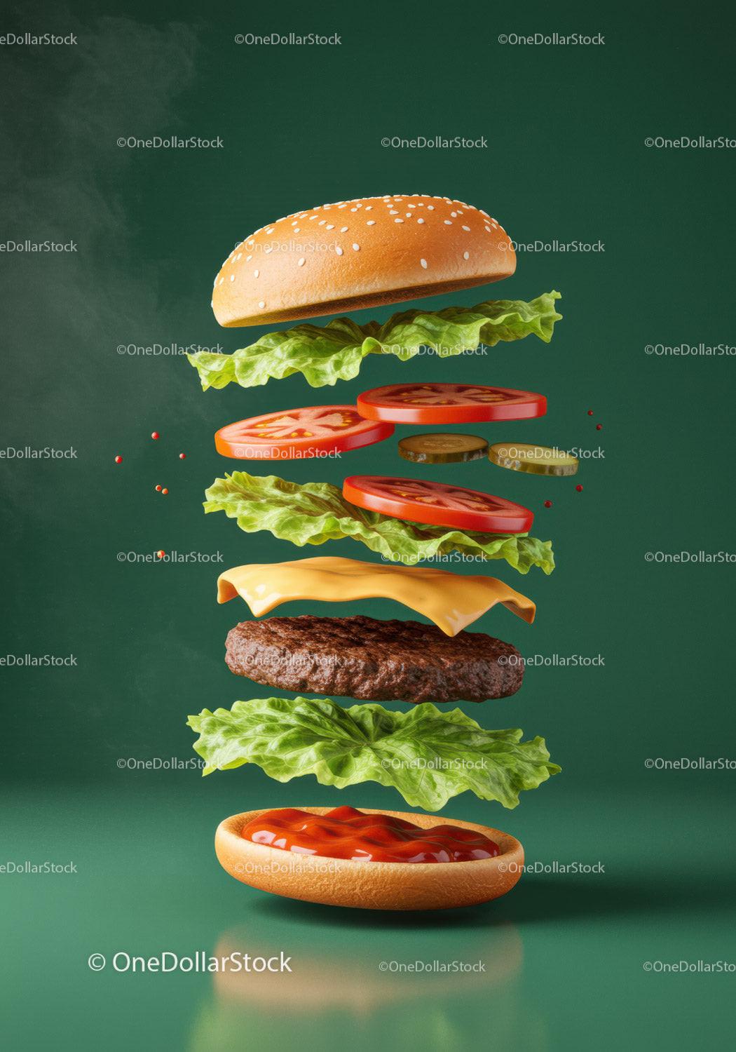 Deconstructed classic cheeseburger with fresh toppings