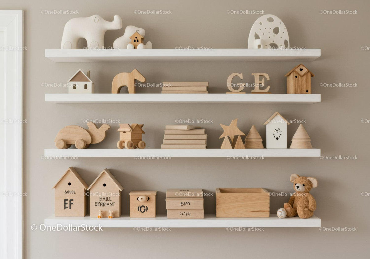 Cute Wooden Nursery Decor with Animal and Star Toys for Kids Room