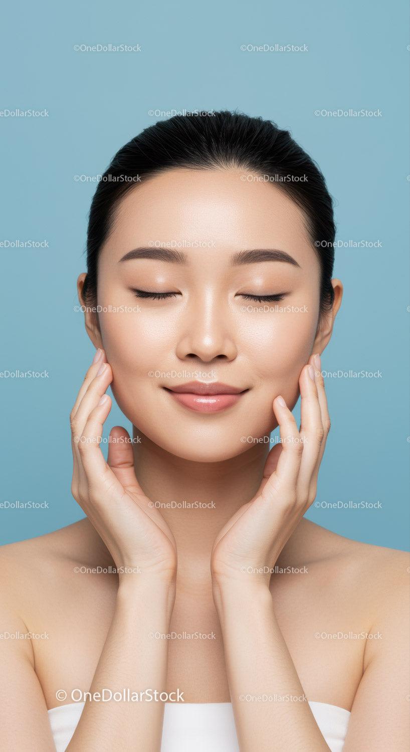 Portrait of a Young Woman with Clear Glowing Skin and Relaxed Expression