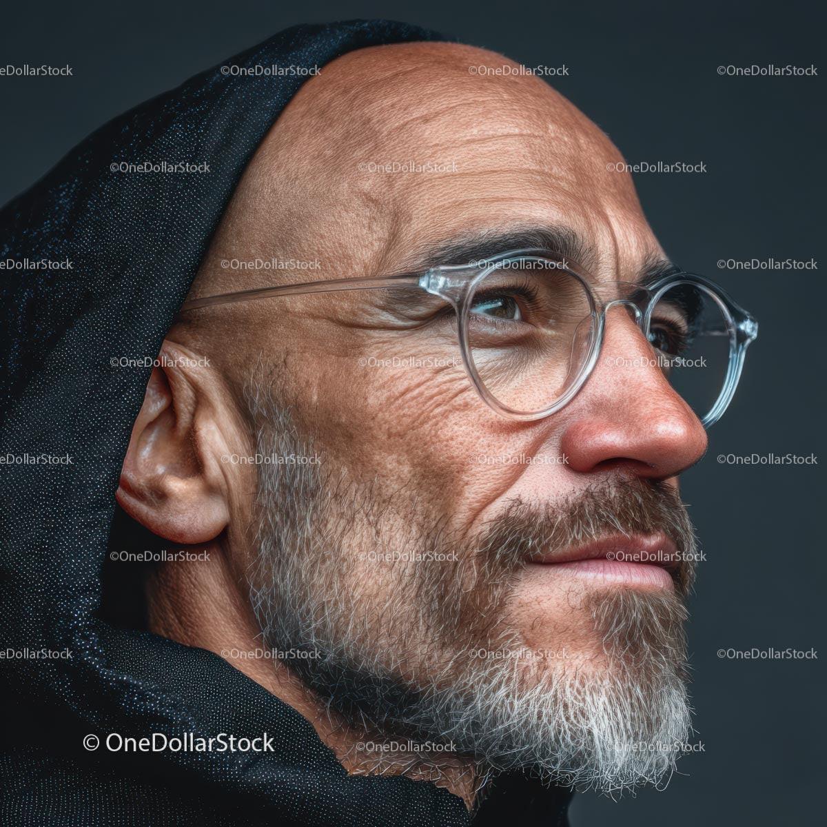 Mature Man with Glasses and a Thoughtful Expression in Portrait Stock Photo Bundle preview 30