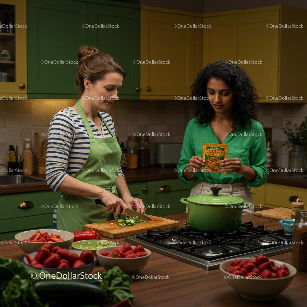 Women Cooking Together in a Bright and Colorful Kitchen Stock Photo Bundle preview 10