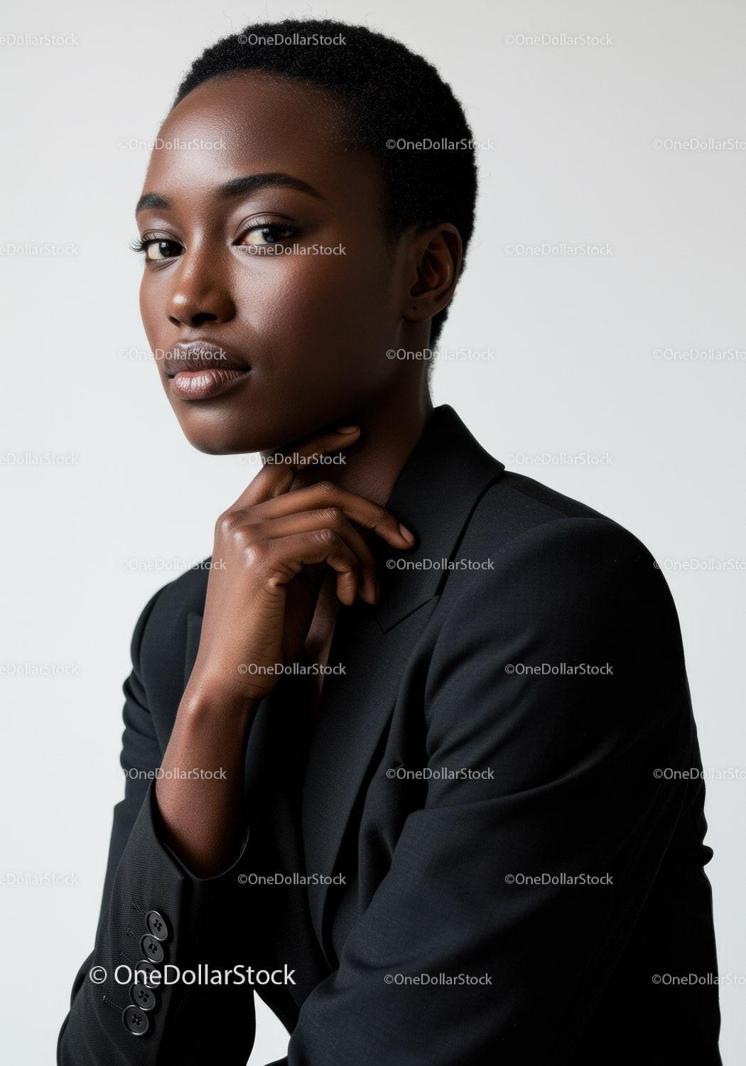 Elegant Black Woman in Sleek Suit with Confidence and Poise