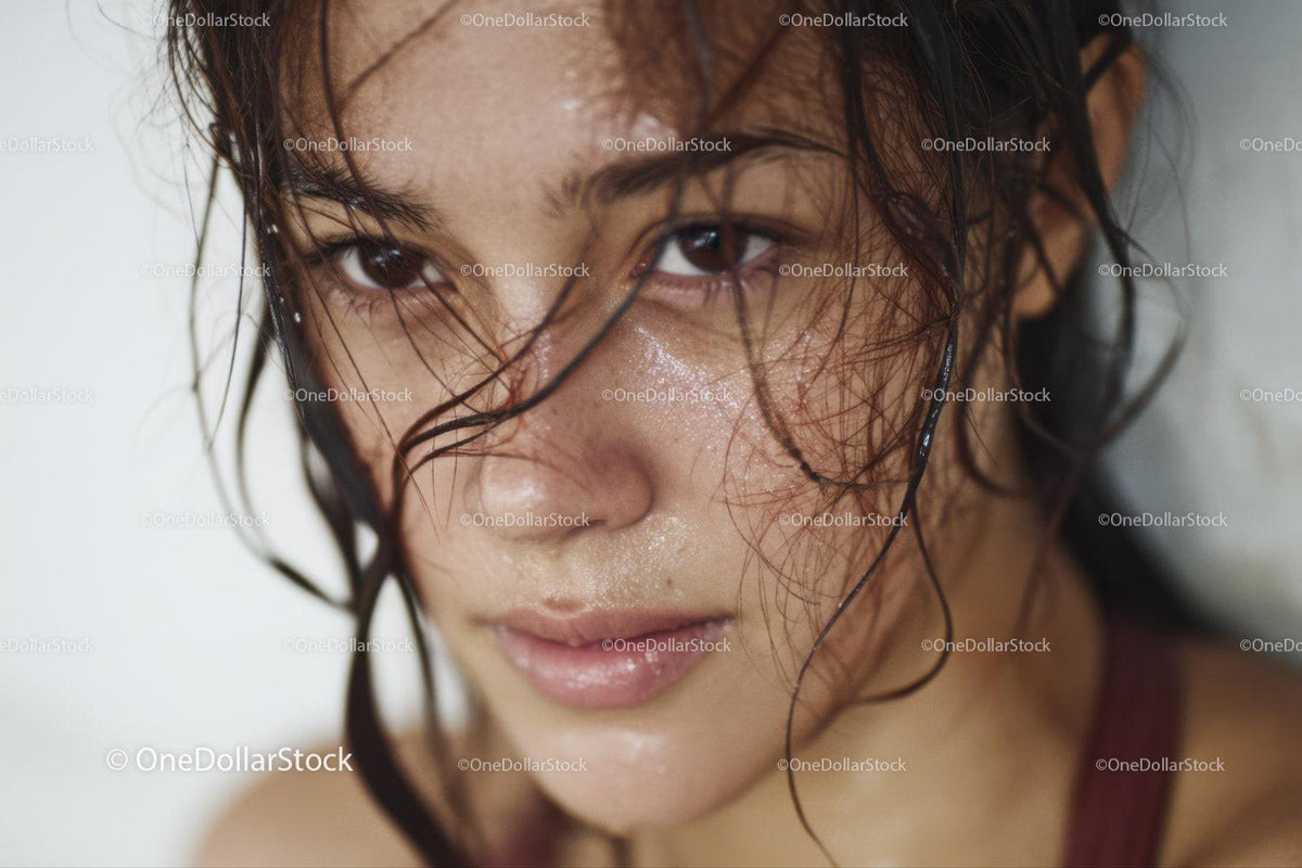 Close-up of a Young Woman with Wet Hair and Natural Beauty