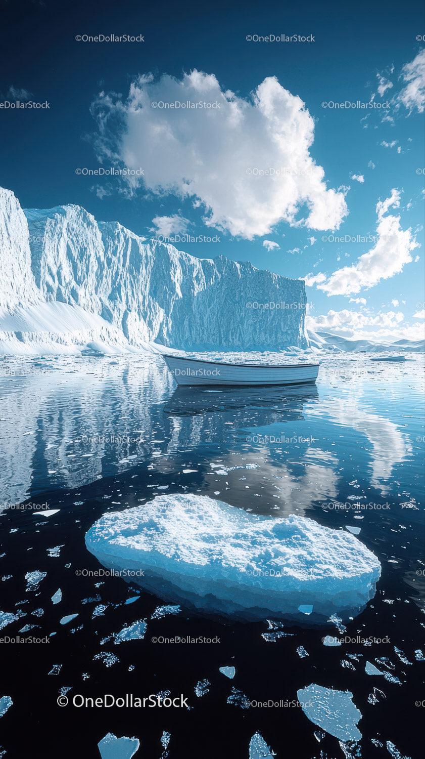 Majestic Blue Iceberg Reflecting in Calm Polar Waters Under Bright Sun Stock Photo Bundle preview 9