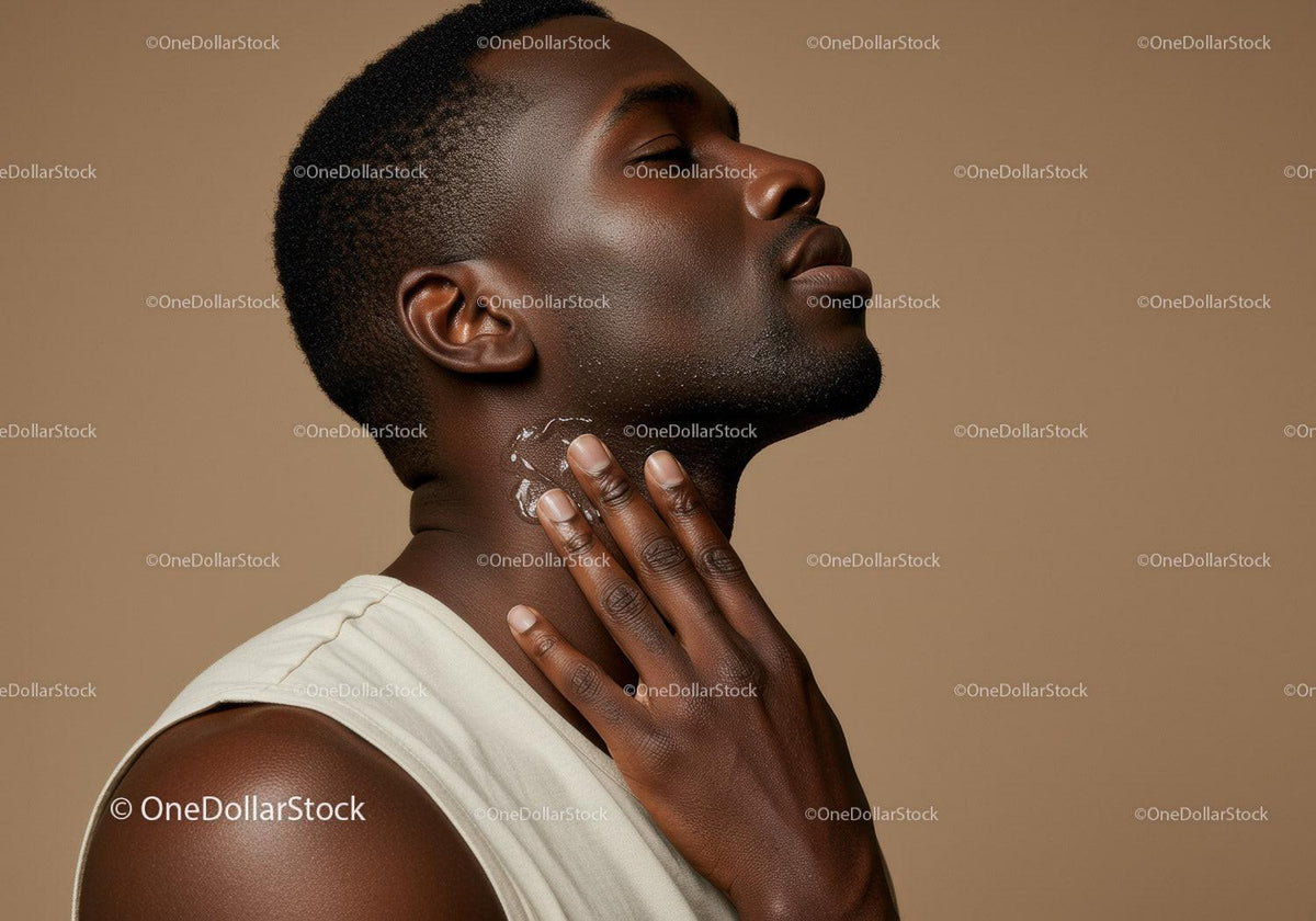 Elegant Portrait of a Man with Glowing Skin in a Minimalist Setting