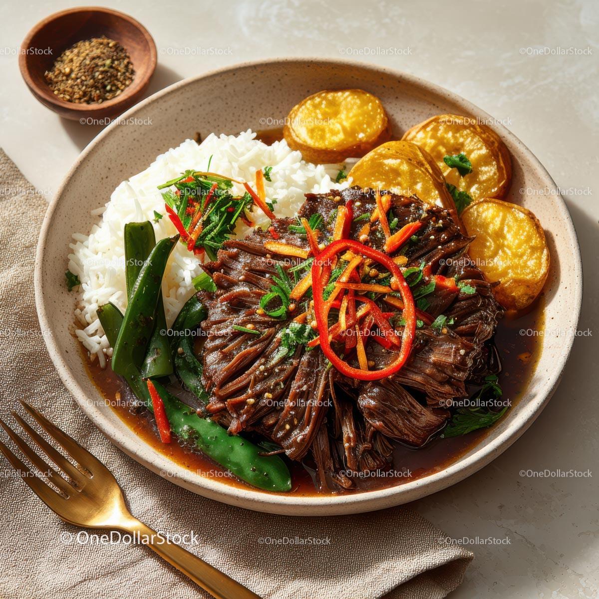 Savory Asian Dish with Rice, Vegetables, and Grilled Plantains Stock Photo Bundle preview 24