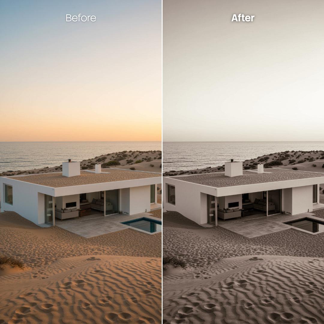 Before and after Mono Warm LUT Pack effect