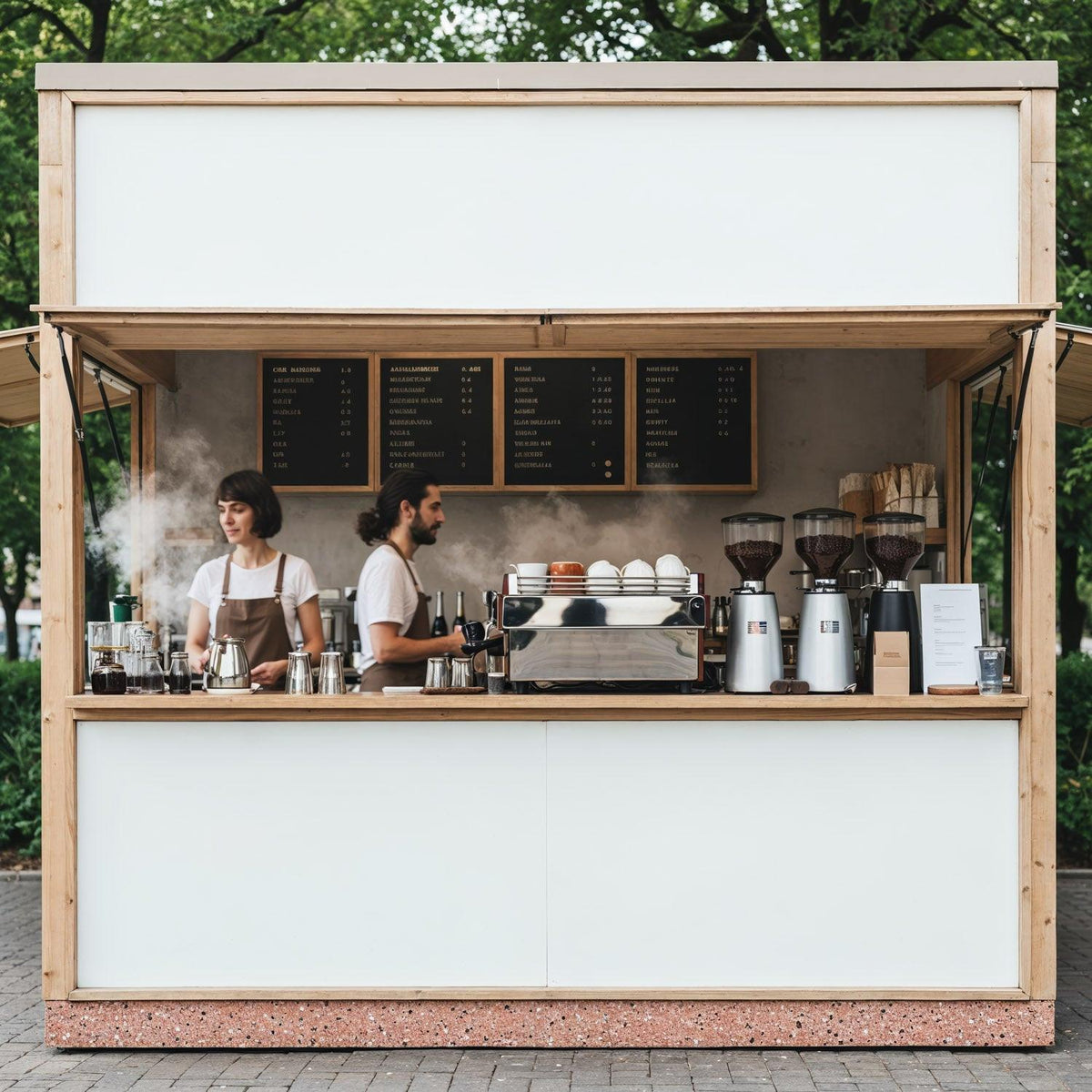 Baristas Preparing Coffee at Minimalist Outdoor Kiosk JPG Mockup Image preview