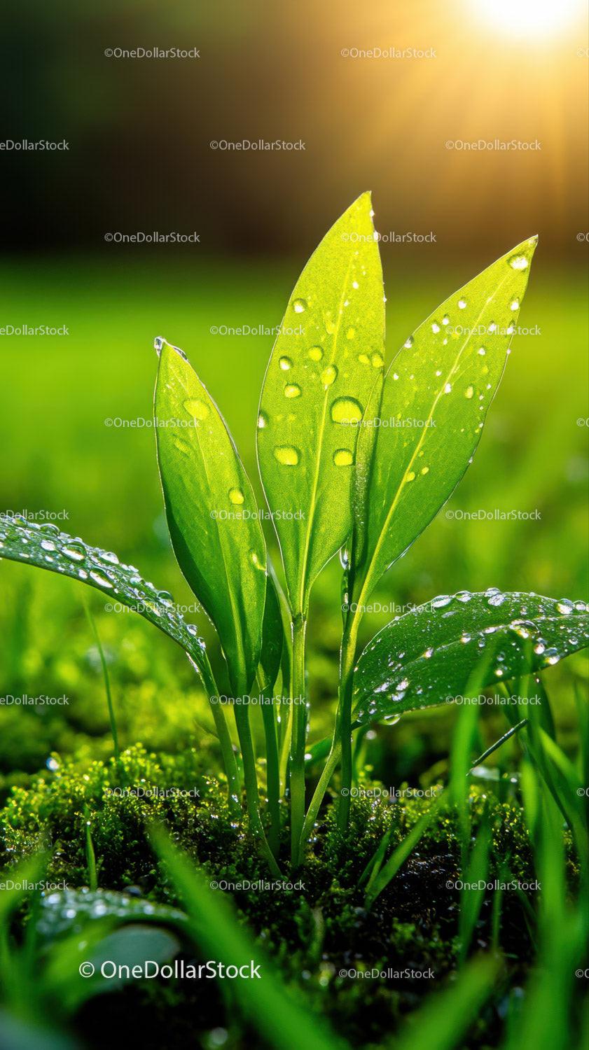 Fresh Green Seedling with Dew Drops in Natural Soil Landscape Stock Photo Bundle preview 20