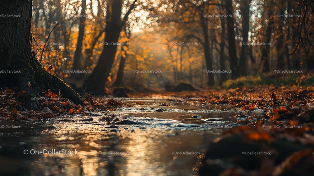 Tranquil Autumn Forest with Serene Creek