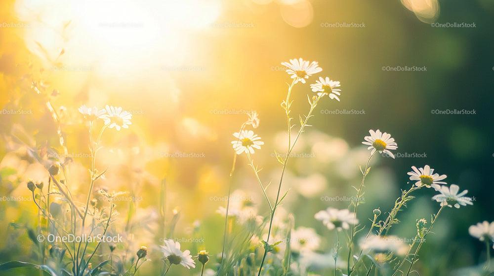 Sunlit Chamomile Flowers in Serene Summer Meadow