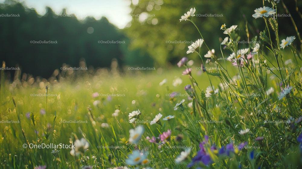 Blooming Wildflowers in a Sunlit Summer Meadow