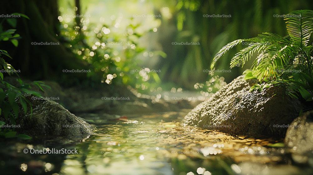 Tranquil Stream Surrounded by Lush Tropical Greenery