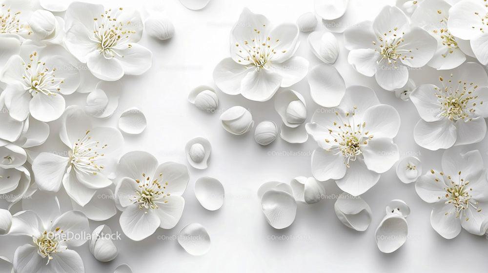 Elegant White Cherry Blossoms on a Crisp Background