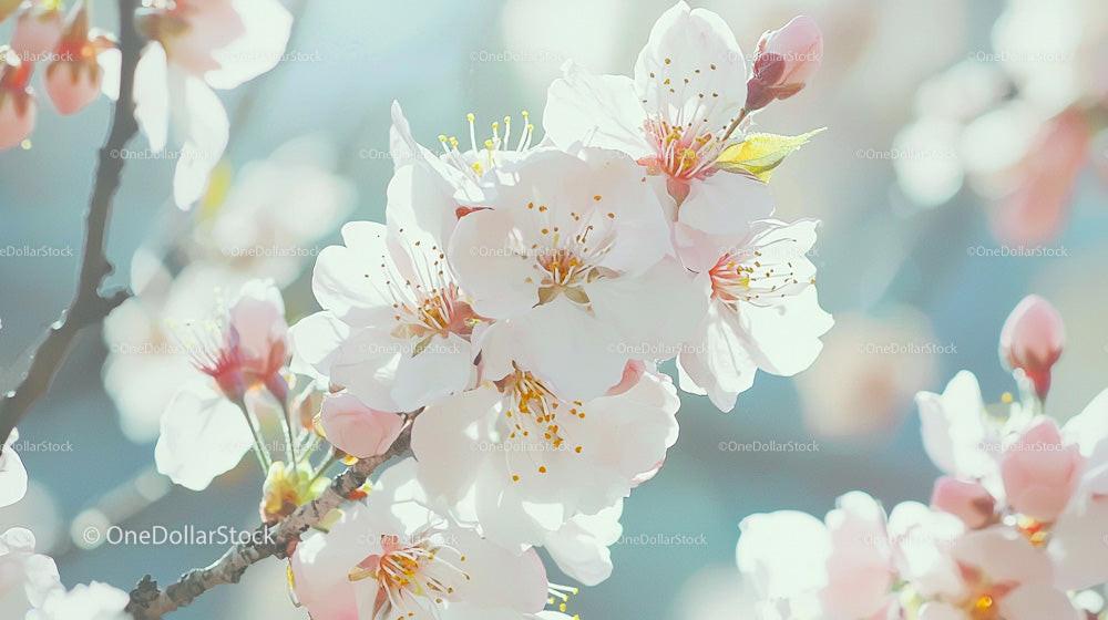 Soft Pink Cherry Blossoms in Full Spring Bloom