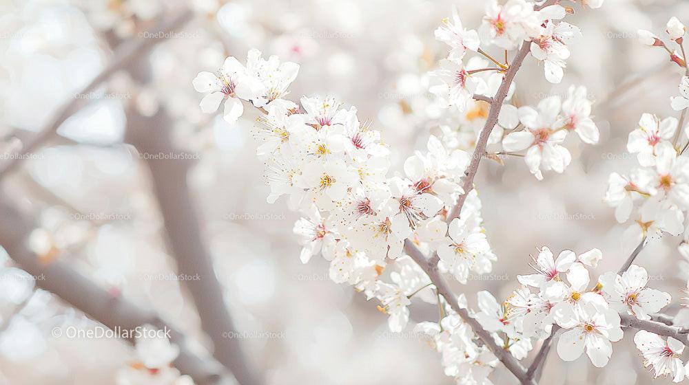 Delicate White Cherry Blossoms in Bloom During Spring