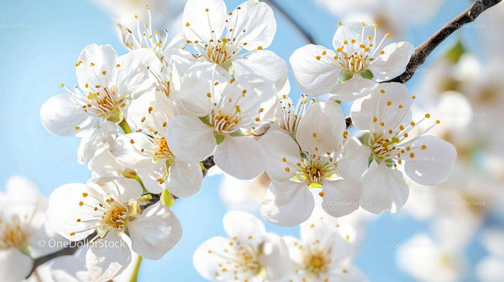 Cherry Blossoms in Full Spring Bloom Against Blue Sky