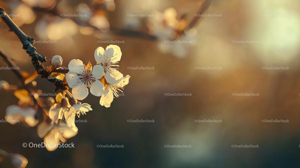 Delicate Cherry Blossoms in Warm Spring Light