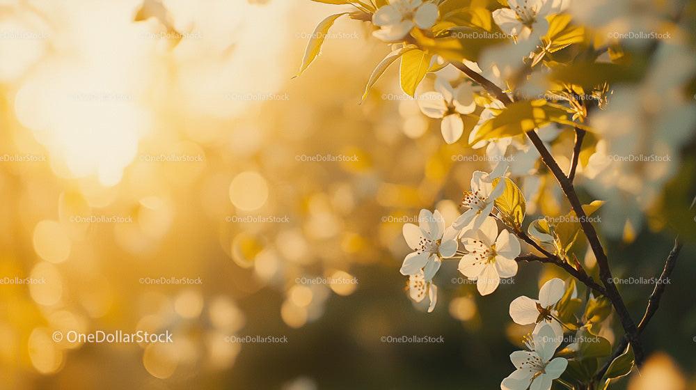 Beautiful Cherry Blossoms in Golden Sunset Light