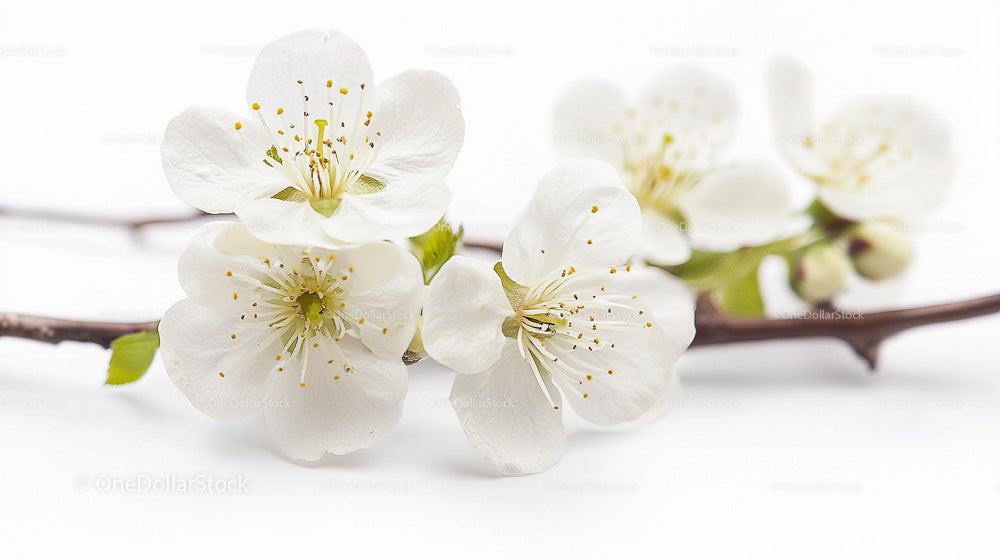 Exquisite White Cherry Blossoms on Branch