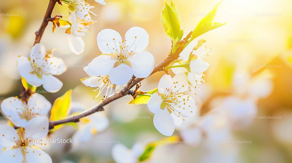 Cherry Blossoms in Sunlit Springtime Setting