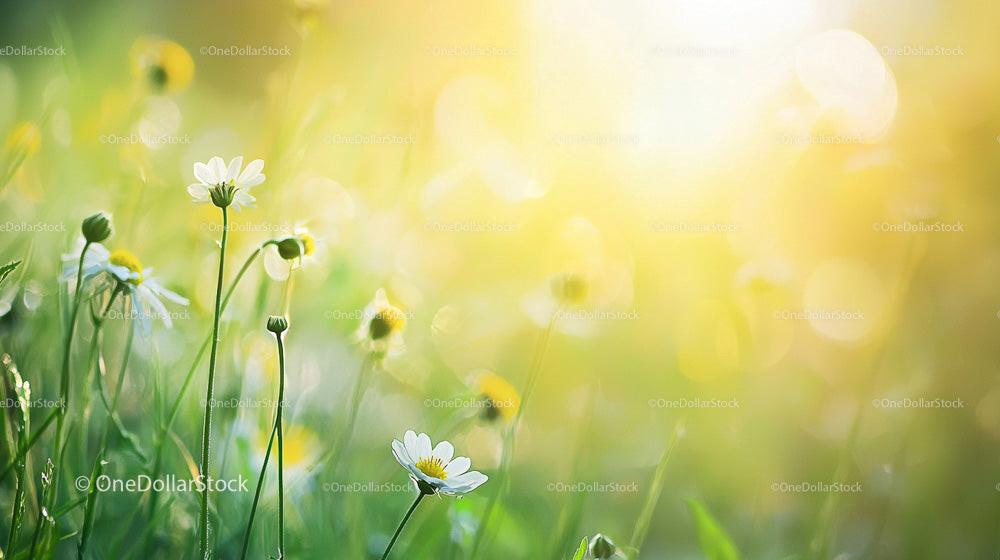 Daisies in a Sunlit Summer Meadow with Soft Focus