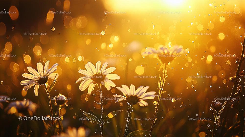 Daisies Bathed in Golden Sunset Light