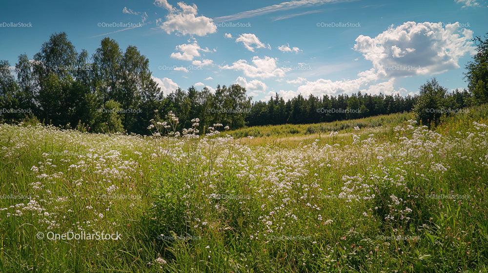 Idyllic Summer Meadow with Wildflowers under Blue Sky