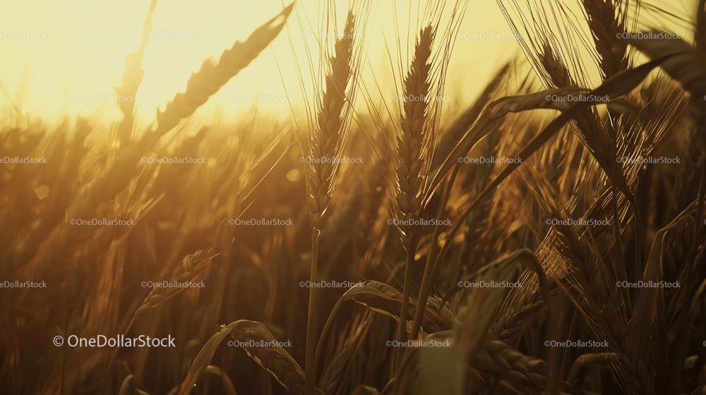 Golden Wheat Fields at Sunset with Warm Sunlight