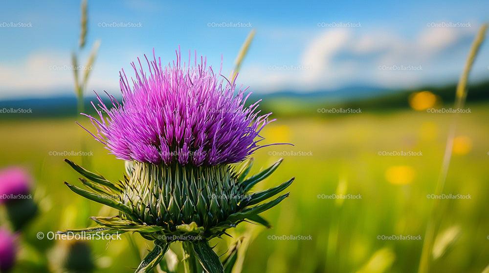 Purple Thistle Bloom in Vibrant Summer Meadow