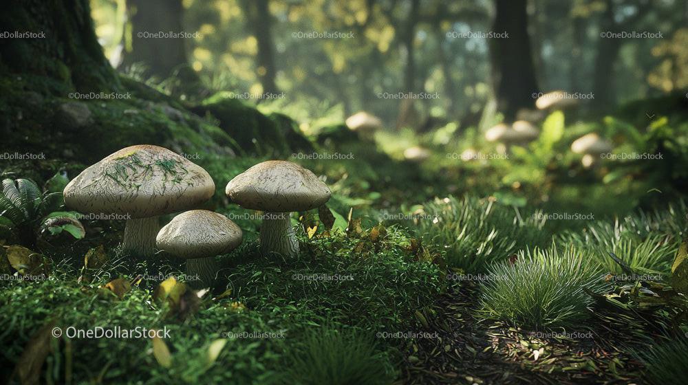 Lush Forest Floor with Wild Mushrooms