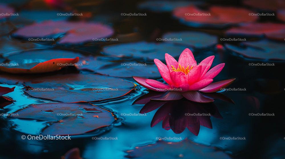 Vibrant Pink Water Lily Floating on a Tranquil Pond