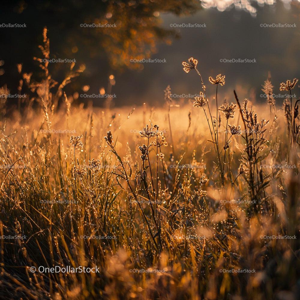 Golden Wildflowers Illuminated by Morning Sunlight