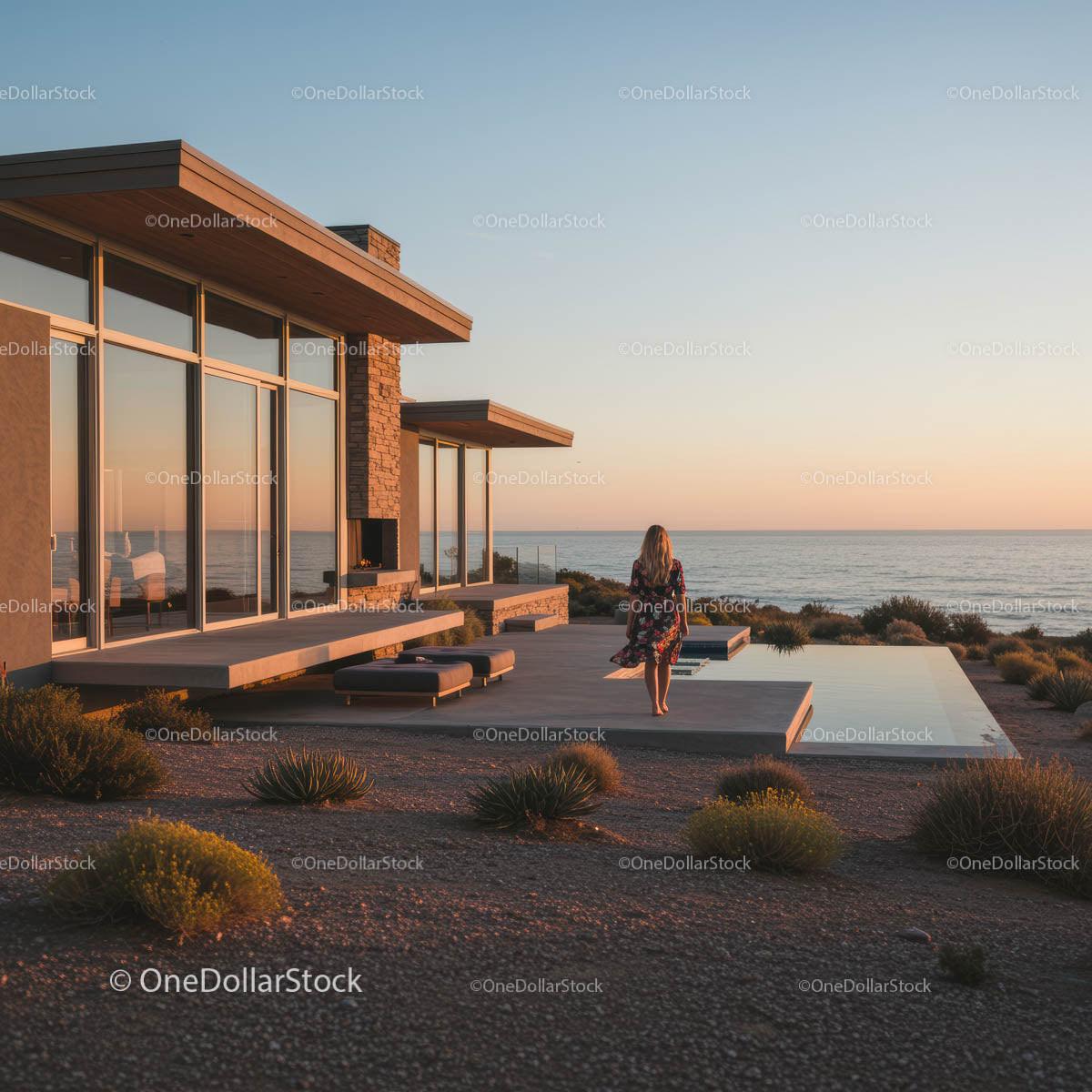 Luxury Modern Home with Ocean View at Sunset