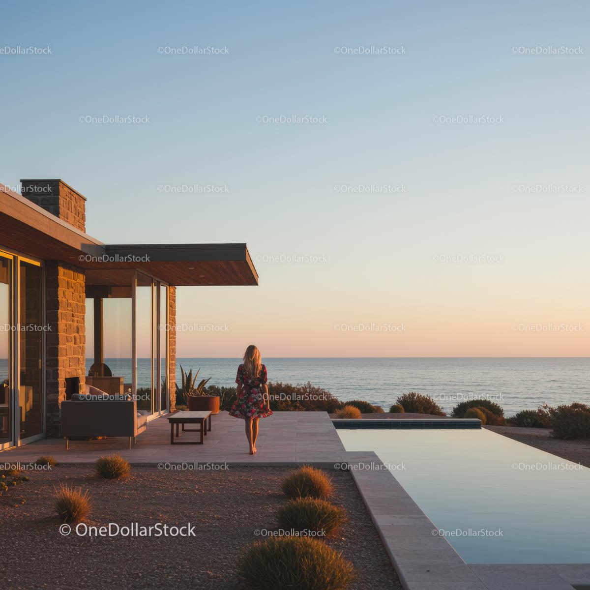 Luxury Beachfront House at Sunset with Ocean View