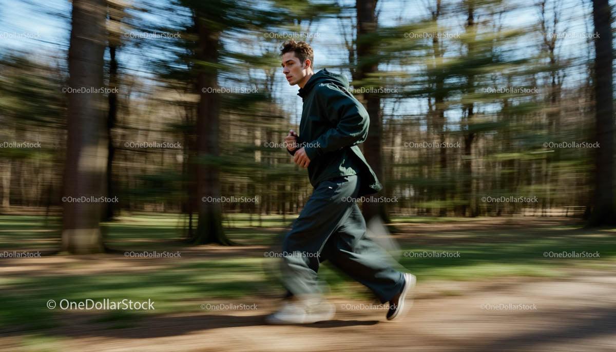 Young Male Jogger Running Through Forest Trail