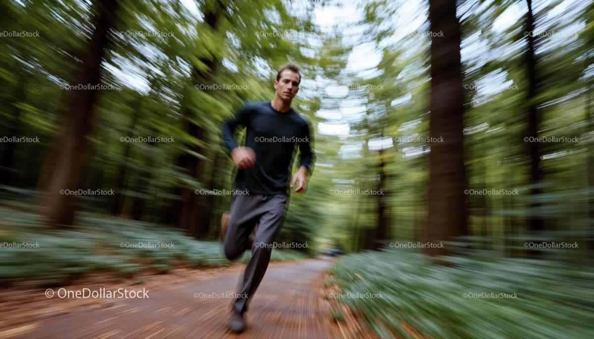 Man Running Through Lush Green Forest