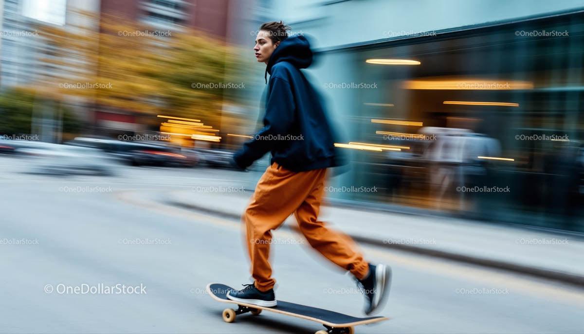 Dynamic Skateboarding on City Streets in Autumn