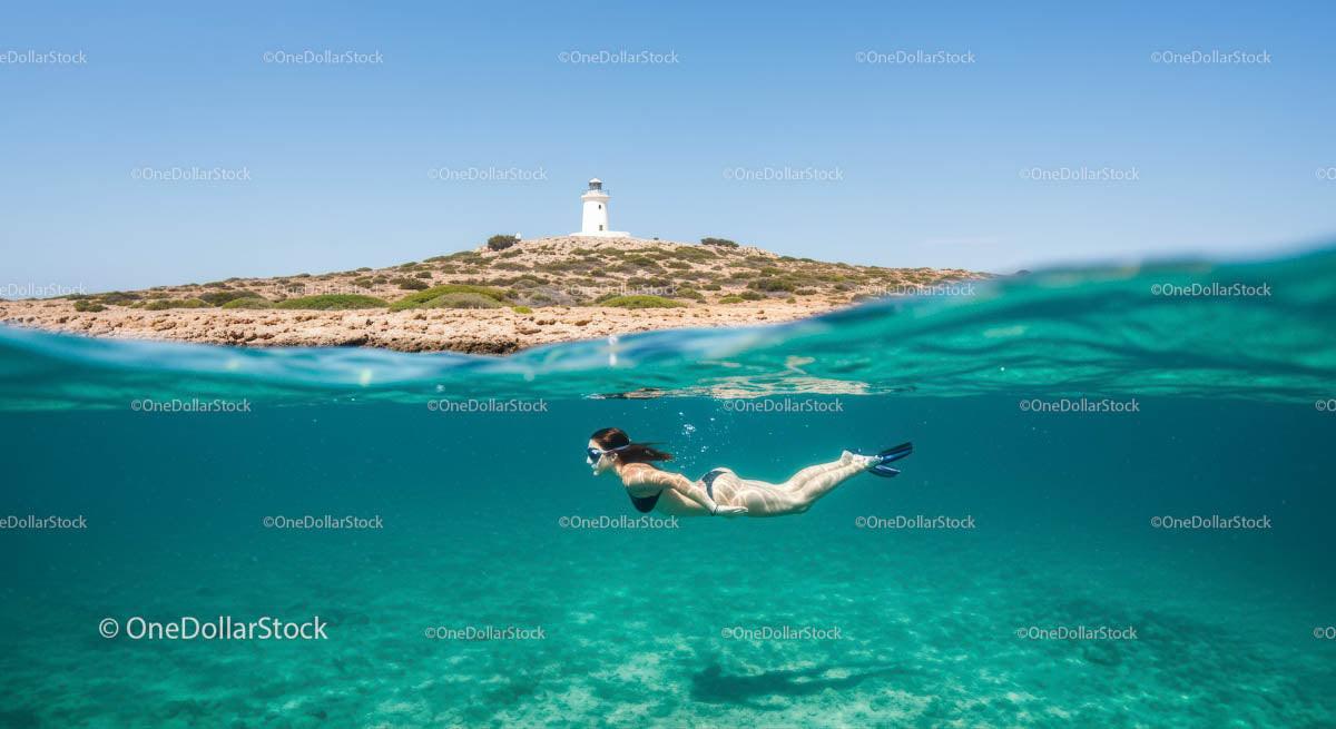 Snorkeler Explores Crystal Waters Near Lighthouse Island