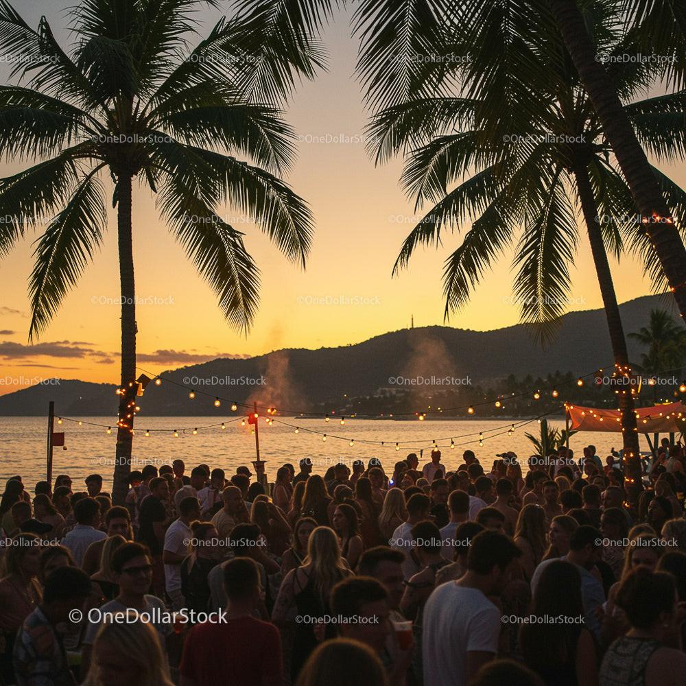 Vibrant Beach Party at Tropical Sunset
