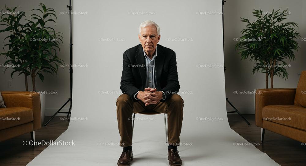 Senior Man in a Business Casual Outfit in Modern Studio