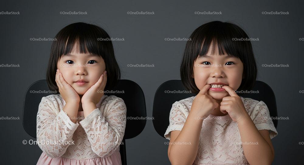 Adorable Twin Girls with Playful Expressions