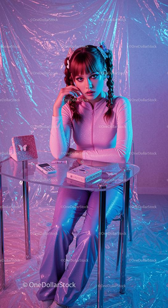 Futuristic Fashion Portrait with Neon and Braided Hair