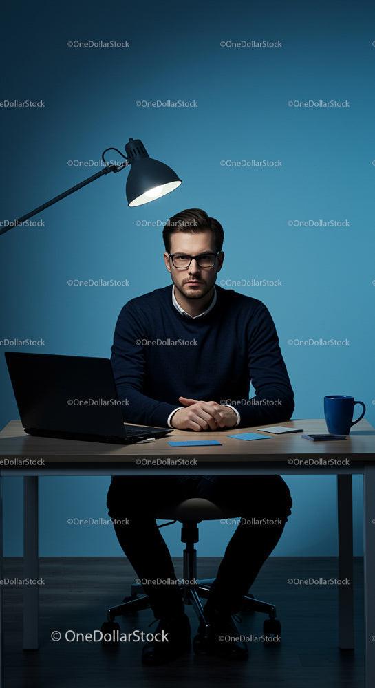 Focused Professional Working Late in Modern Office