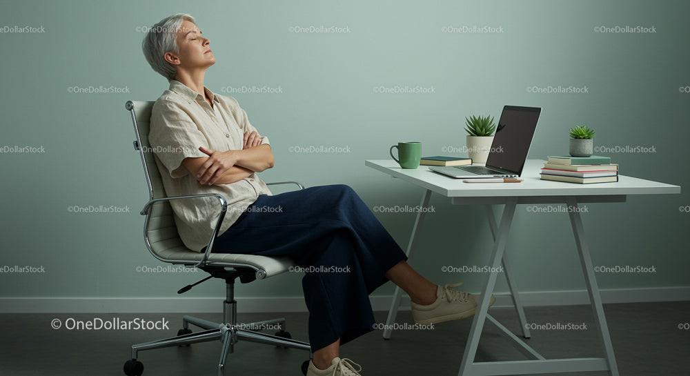 Serene Woman Relaxing in Modern Home Office