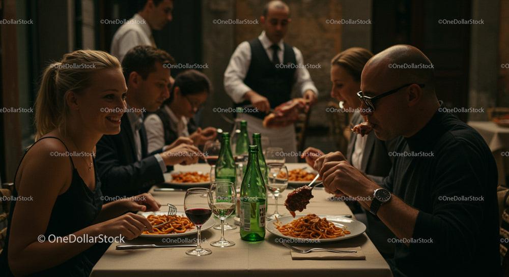 Group of Friends Enjoying Evening at Italian Restaurant